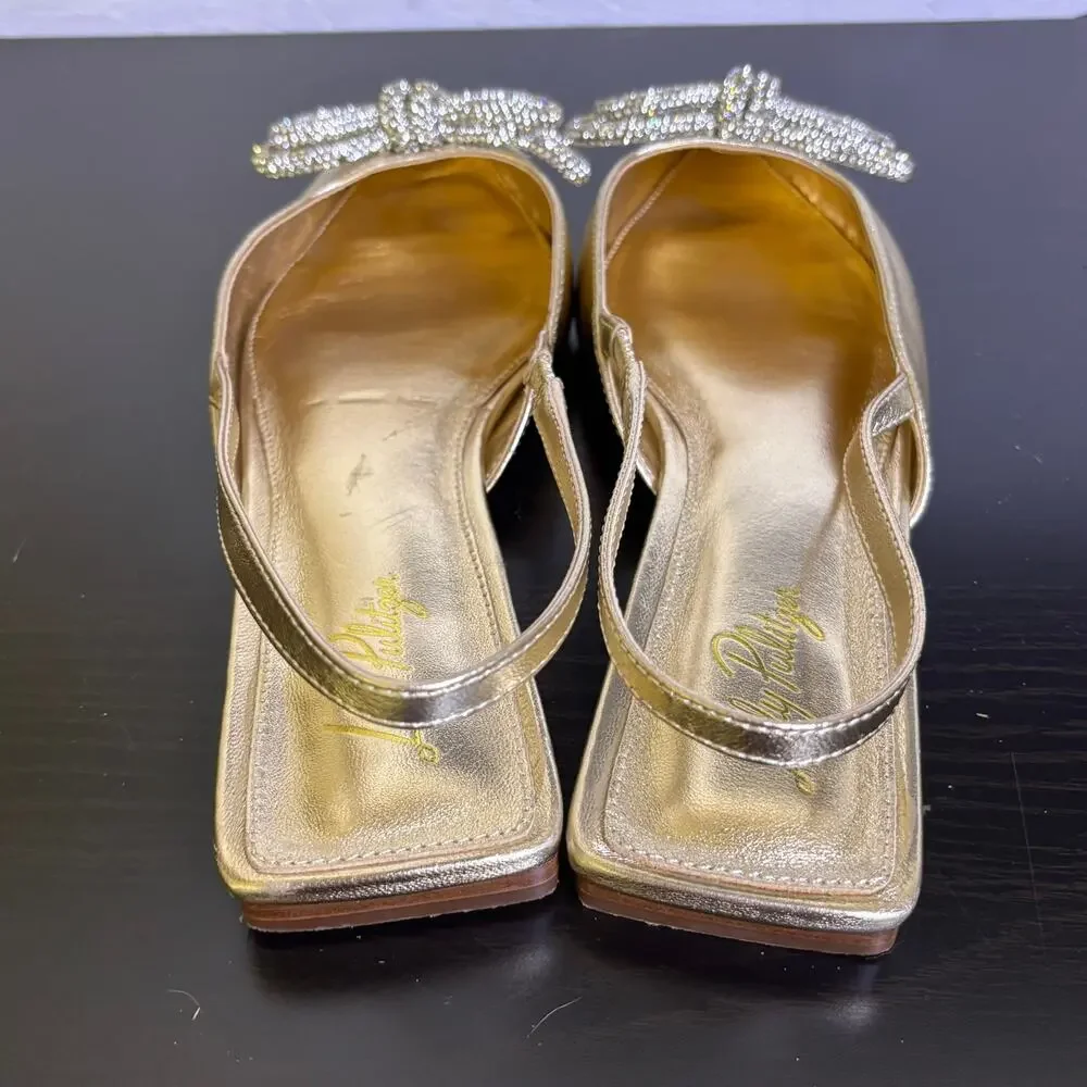 Lilly Pulitzer Brit Gold Leather Slingback Dressy Summer Event Bling Bow Size 9 - Picture 7 of 15